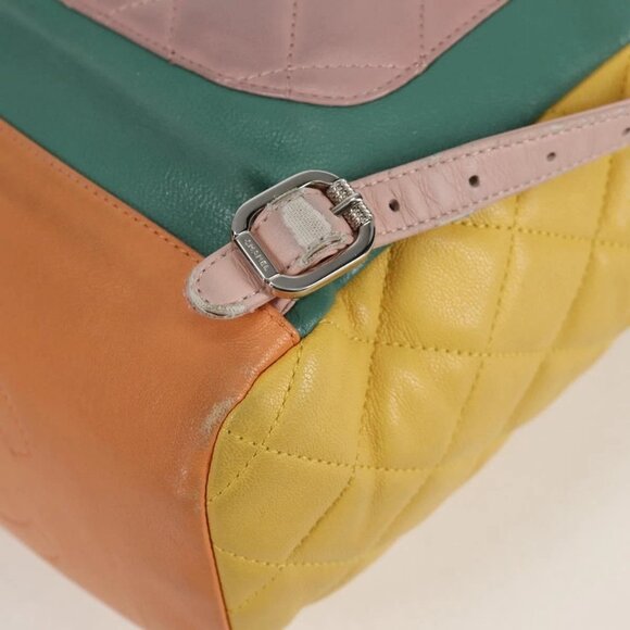 CHANEL Matelasse Backpack Lamb Skin Yellow Silver CC Auth 118937M main image 5